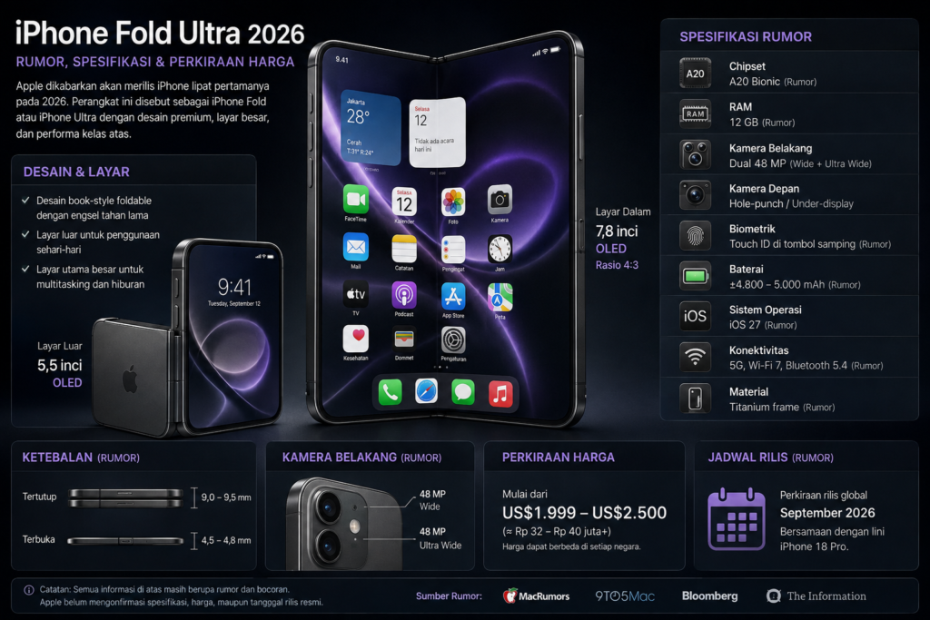 iPhone Fold Ultra 2026: Perkiraan Harga, Spesifikasi, dan Jadwal Rilis
