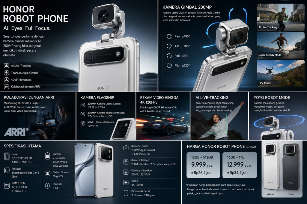 Spesifikasi dan Harga HONOR Robot Phone, HP dengan Kamera Gimbal 200MP yang Bisa Bergerak Sendiri