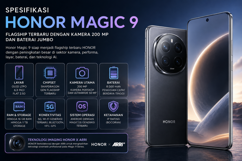 Spesifikasi Honor Magic 9: Bocoran Kamera 200 MP, Snapdragon, dan Baterai Jumbo