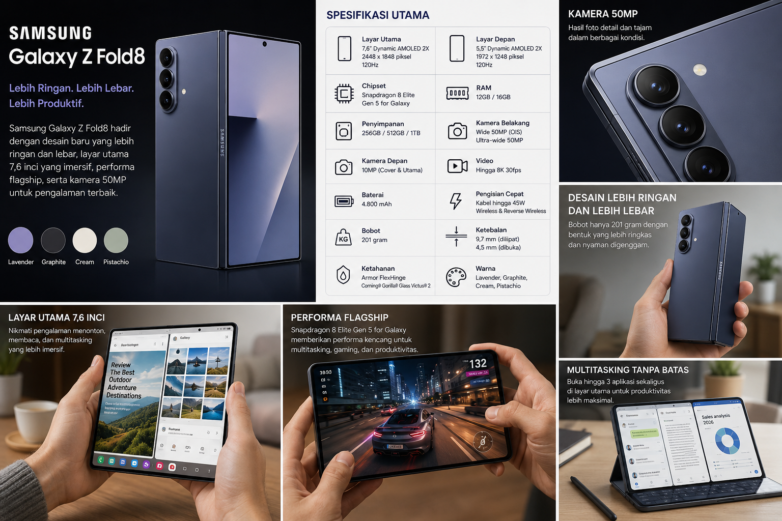 Samsung Galaxy Z Fold8 dalam posisi terbuka