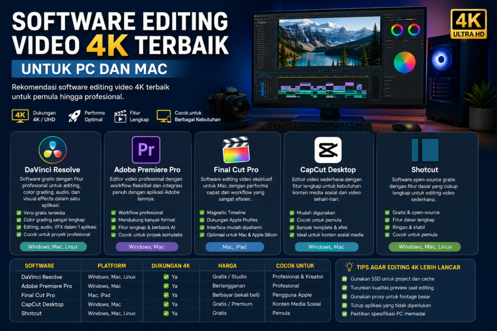 Software Editing Video 4K Terbaik untuk PC dan Mac